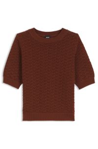 Cotton sweater with micro-lace structure, Brown