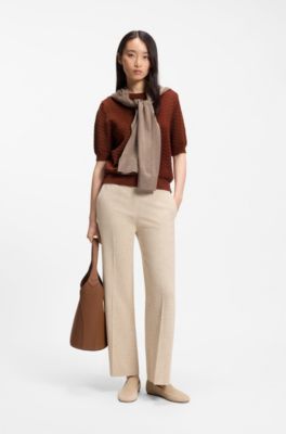 Cotton sweater with micro-lace structure, Brown