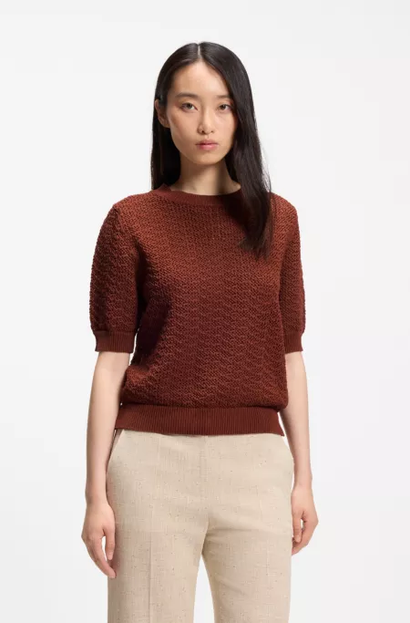 Cotton sweater with micro-lace structure