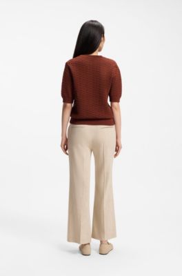 Cotton sweater with micro-lace structure, Brown