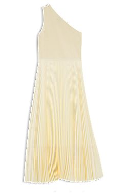 Rib-knit one-shoulder dress with plissé skirt