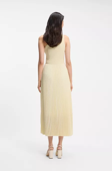Rib-knit one-shoulder dress with plissé skirt