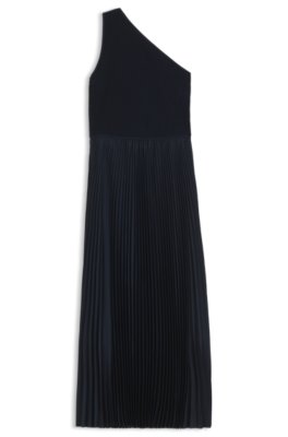 Boss Rib-knit one-shoulder dress with plissé skirt stickade klänningar dam – bild 3