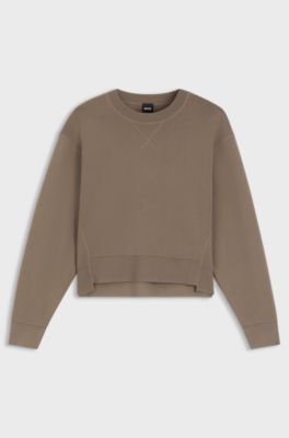Boxy-fit knitted sweater in stretch fabric, Brown
