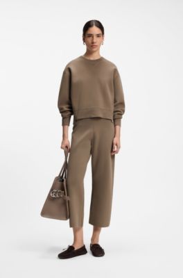 Boxy-fit knitted sweater in stretch fabric, Brown