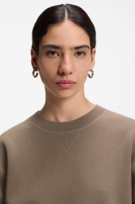 Boxy-fit knitted sweater in stretch fabric, Brown