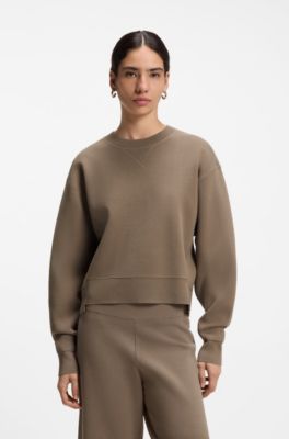 Boxy-fit knitted sweater in stretch fabric, Brown