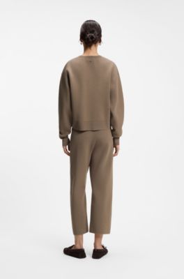 Boxy-fit knitted sweater in stretch fabric, Brown