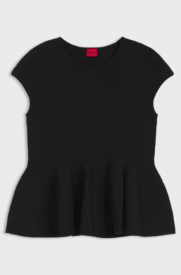 Slim-fit sweater with peplum hem, Black