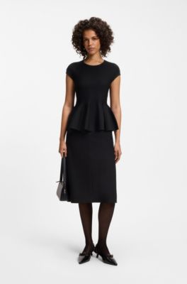 Slim-fit sweater with peplum hem, Black