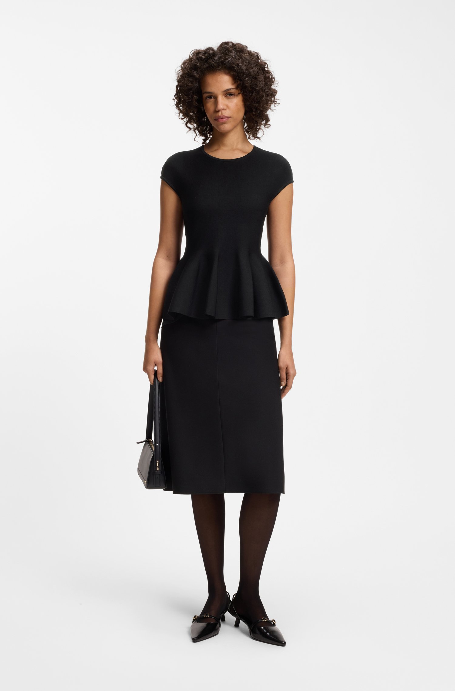 Hugo Slim-fit sweater with peplum hem stickade tröjor dam – bild 2