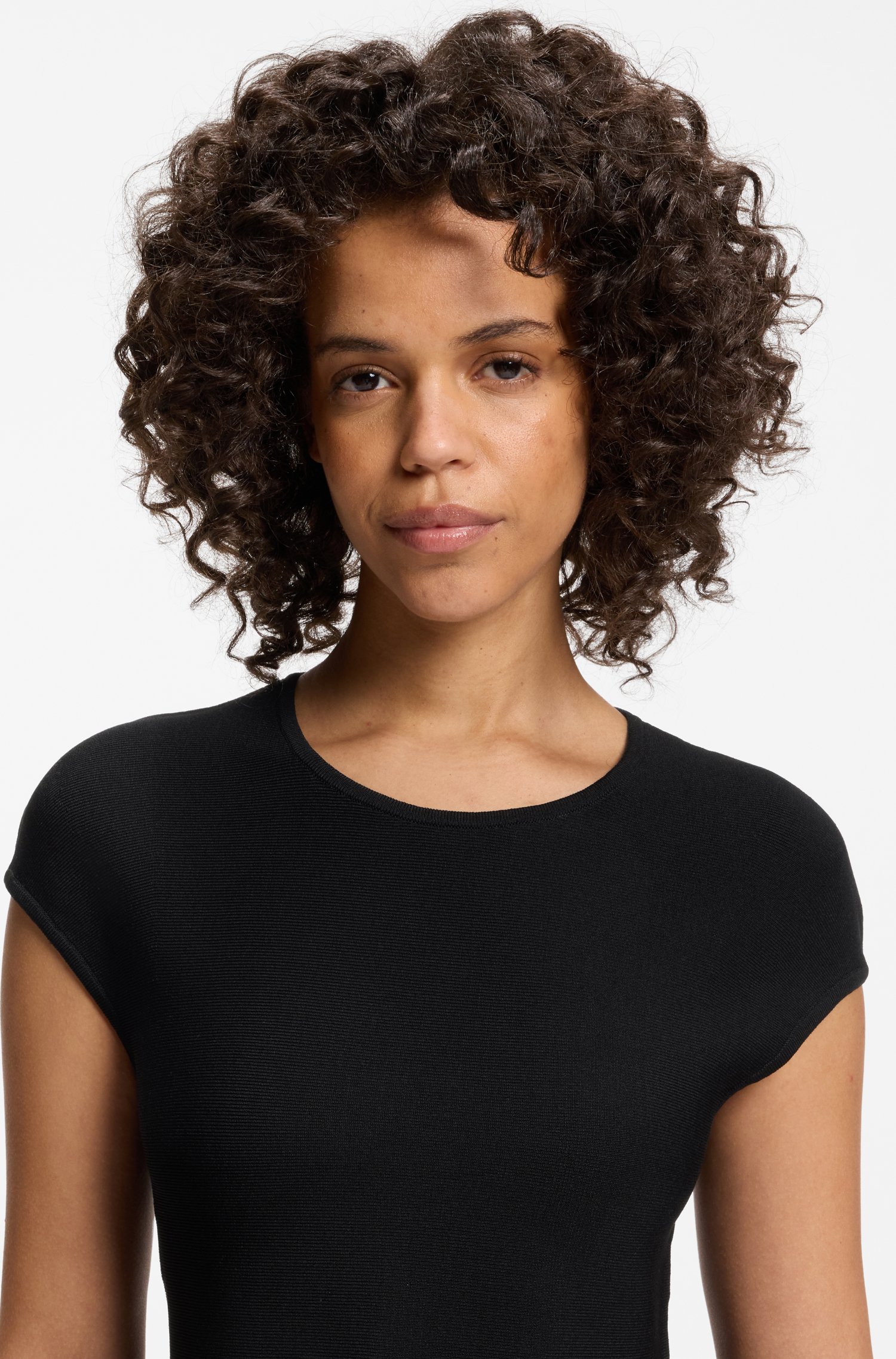 Hugo Slim-fit sweater with peplum hem stickade tröjor dam – bild 3