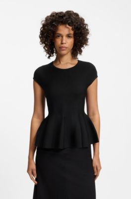 Pull Slim avec ourlet &agrave; basque, Noir