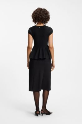 Slim-fit sweater with peplum hem, Black