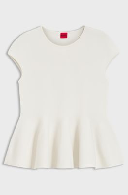 Slim-fit sweater with peplum hem, Natural