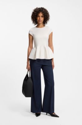 Slim-fit sweater with peplum hem, Natural