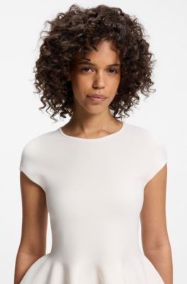 Slim-fit sweater with peplum hem, Natural
