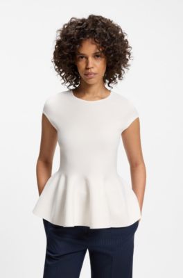 Slim-fit sweater with peplum hem, Natural