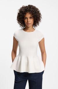 Slim-fit sweater with peplum hem, Natural