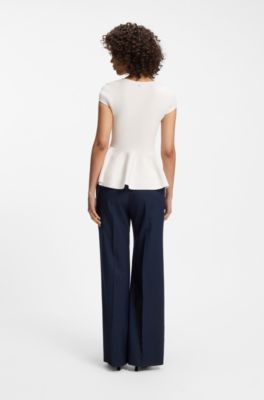 Slim-fit sweater with peplum hem, Natural