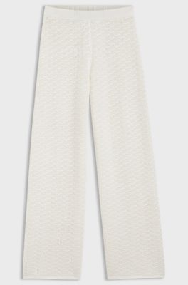 Katoenen broek met micro-kantstructuur, Naturel