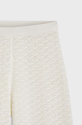 Pantalones de algod&oacute;n con estructura de microencaje, Natural