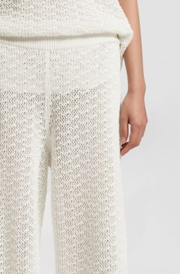 Cotton trousers with micro-lace structure, Natural