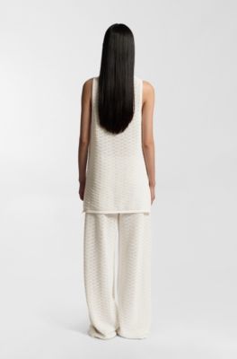 Cotton trousers with micro-lace structure, Natural