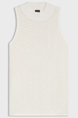 Knitted cotton top with micro-lace structure, Natural