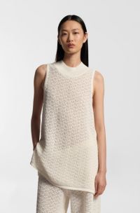 Knitted cotton top with micro-lace structure, Natural