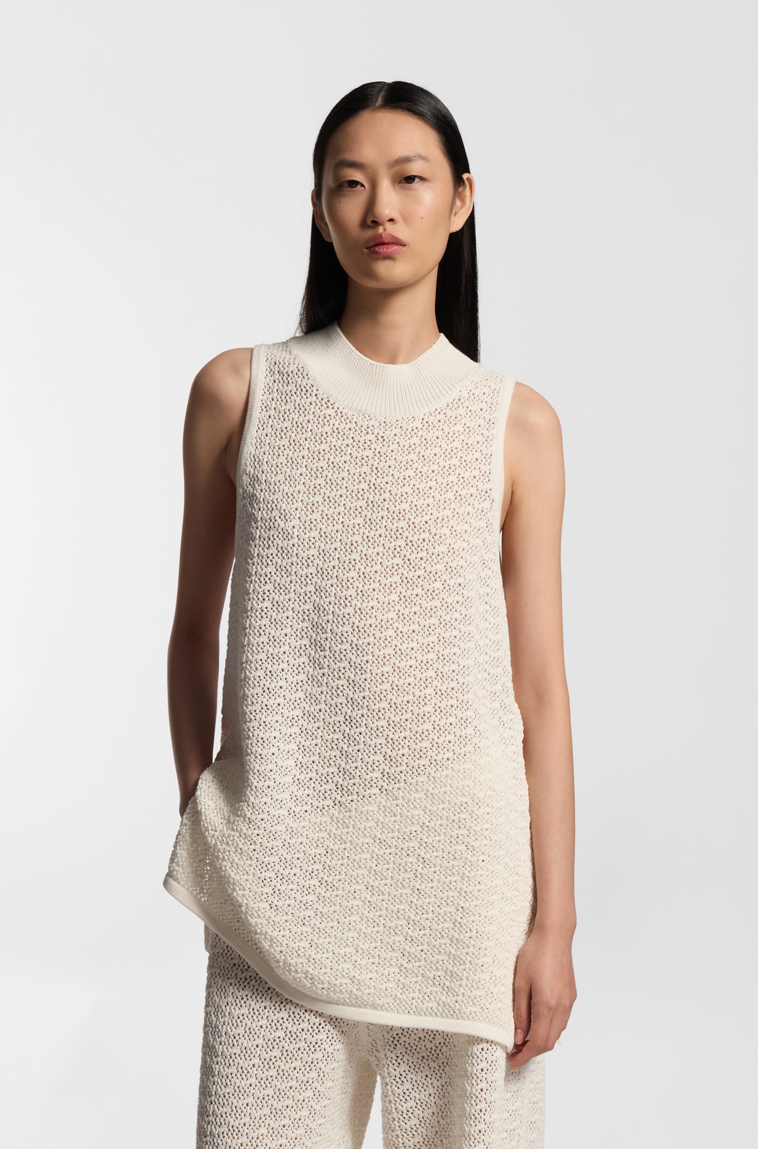 Boss Knitted cotton top with micro-lace structure stickade tröjor dam