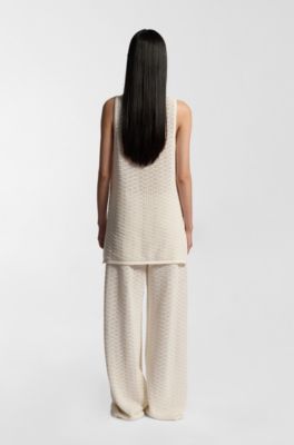 Knitted cotton top with micro-lace structure, Natural