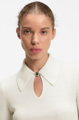 Maglione polo in misto lana con cashmere, Colore neutro