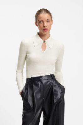 Maglione polo in misto lana con cashmere, Colore neutro
