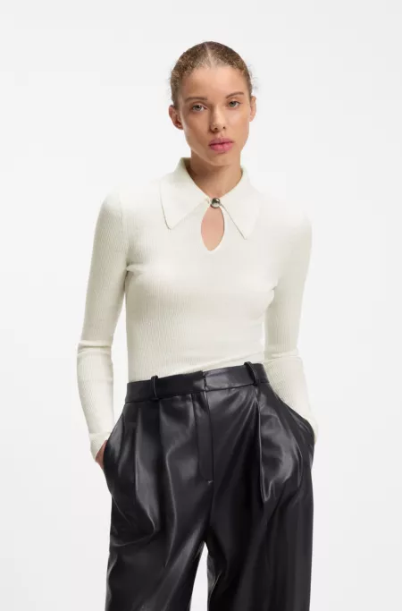 Polo sweater in a wool blend with cashmere