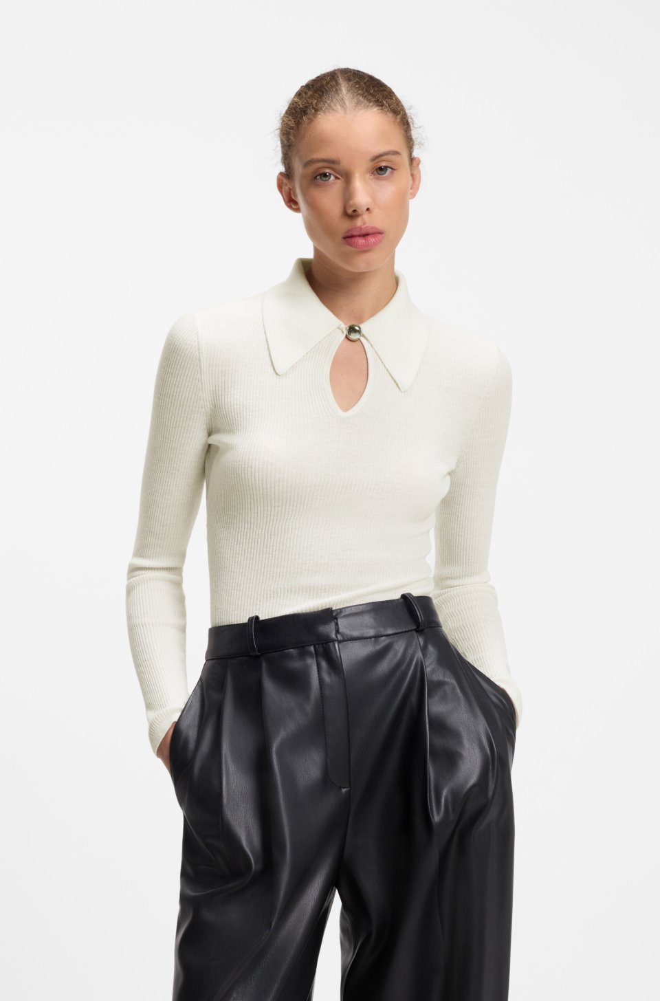 Polo sweater in a wool blend with cashmere
