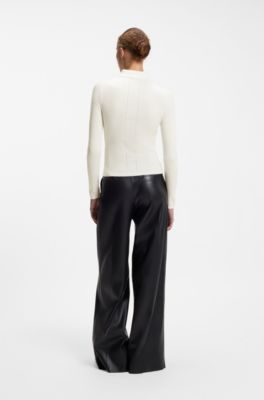 Polo sweater in a wool blend with cashmere, Natural