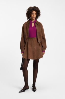 Polo sweater in a wool blend with cashmere, Dark pink