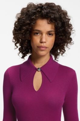 Polo sweater in a wool blend with cashmere, Dark pink