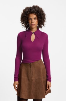 Polo sweater in a wool blend with cashmere