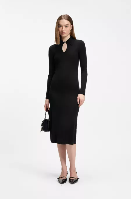 Slim-fit midi dress with keyhole polo collar