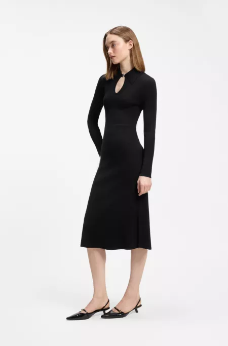 Slim-fit midi dress with keyhole polo collar