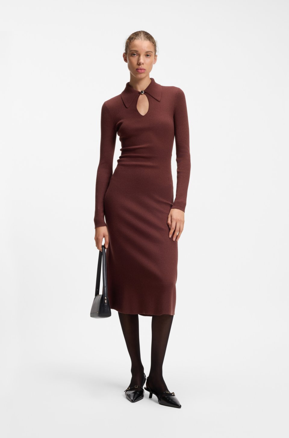 Slim-fit midi dress with keyhole polo collar