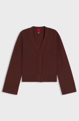 Wool-blend cardigan with logo rivet, Brown