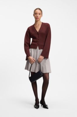 Cardigan in misto lana con logo a rivetto, Marrone