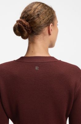 Wool-blend cardigan with logo rivet, Brown