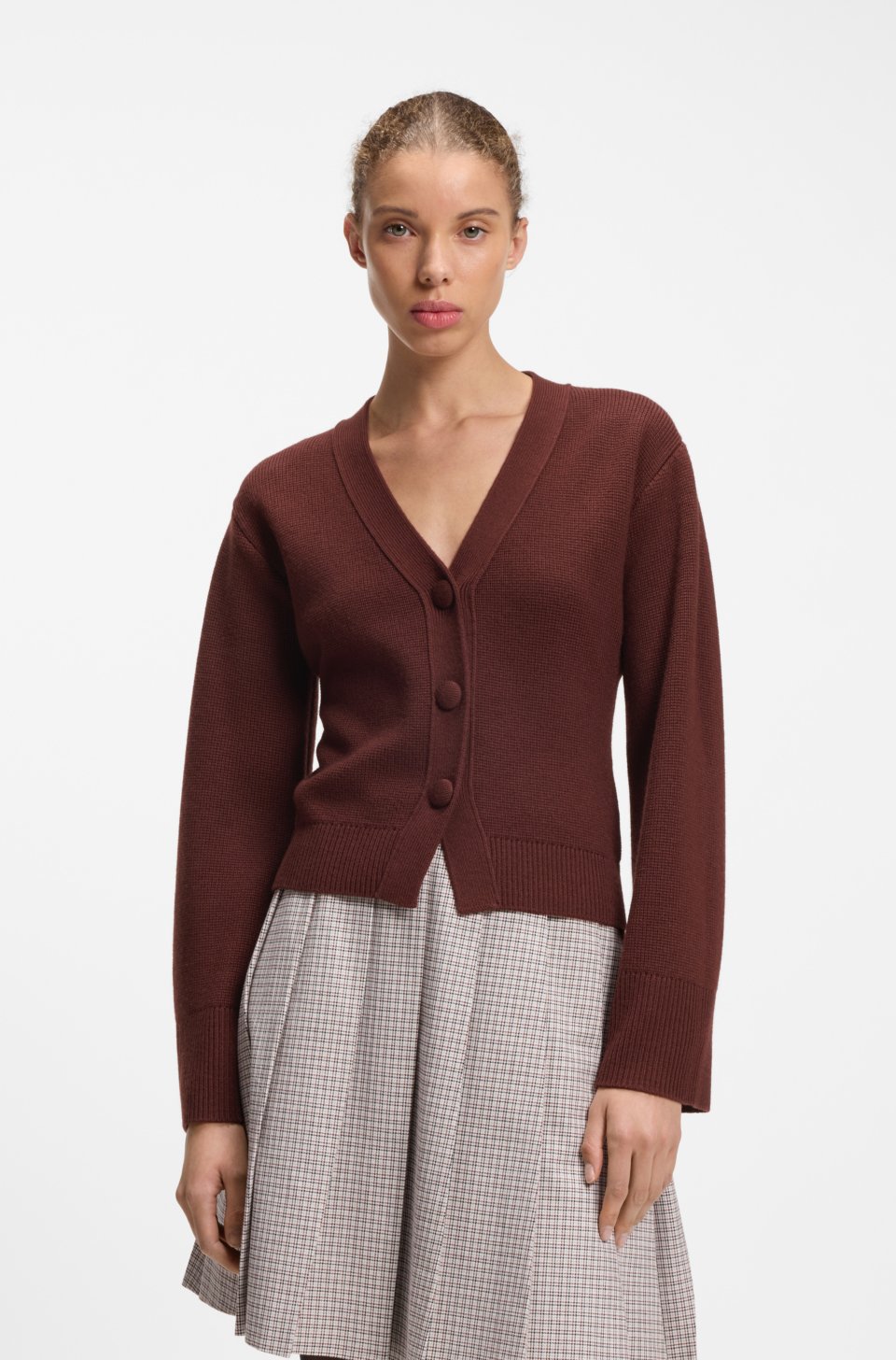 Wool-blend cardigan with logo rivet
