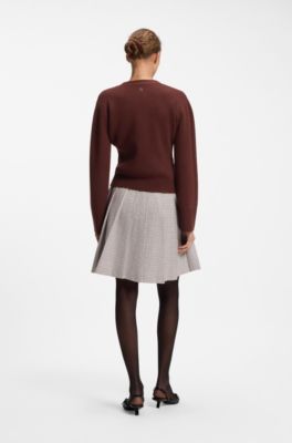 Wool-blend cardigan with logo rivet, Brown
