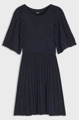 Knitted dress with open lace-stitch detail, Dark Blue