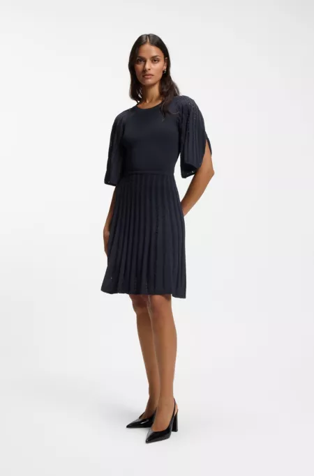 Knitted dress with open lace-stitch detail